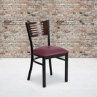 Flash Furniture HERCULES Series Black Slat Back Metal Restaurant Chair - Walnut Wood Back & Burgundy Vinyl Seat - 2 Pack-Welded Joint Assembly