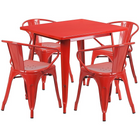 Flash Furniture 31.5'' Square Red Metal Indoor-Outdoor Table Set with 4 Arm Chairs (ET-CT002-4-70-RED-GG)-Seats 4 people
