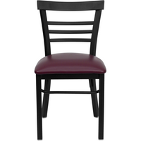 Flash Furniture HERCULES Series Black Three-Slat Ladder Back Metal Restaurant Chair - Burgundy Vinyl Seat - 2 Pack-Set of 2 Metal Dining Chairs
