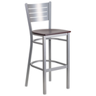 Flash Furniture HERCULES Series Silver Slat Back Metal Restaurant Barstool - Mahogany Wood Seat-500 lb. Weight Capacity
