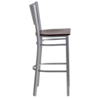 Flash Furniture HERCULES Series Silver Slat Back Metal Restaurant Barstool - Mahogany Wood Seat-Slat Back Design