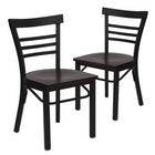 Flash Furniture HERCULES Series Black Three-Slat Ladder Back Metal Restaurant Chair - Mahogany Wood Seat - 2 Pack-Ladder Back Design