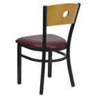 Flash Furniture HERCULES Series Black Circle Back Metal Restaurant Chair - Natural Wood Back & Burgundy Vinyl Seat - 2 Pack-2.5" Thick Foam Padded Seat