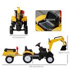Aosom Kids Pedal Ride-On Excavator with Horn and Detachable Trailer - Yellow-Overall Dimensions: 64.2" L x 16.5" W x 28" H (163 x 42 x 71 cm) 