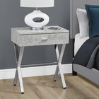 Monarch Specialties 3264 Accent Table - 24"H/Grey Cement/Chrome Metal-Closed storage drawer with chrome drawer handle