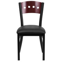 Flash Furniture HERCULES Series Black 4 Square Back Metal Restaurant Chair - Mahogany Wood Back, Black Vinyl Seat - 2 Pack-Set of 2 Metal Dining Chairs