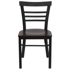 Flash Furniture HERCULES Series Black Three-Slat Ladder Back Metal Restaurant Chair - Mahogany Wood Seat - 2 Pack-Set of 2 Metal Dining Chairs