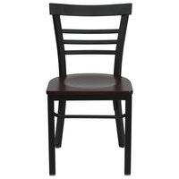 Flash Furniture HERCULES Series Black Three-Slat Ladder Back Metal Restaurant Chair - Mahogany Wood Seat - 2 Pack-Set of 2 Metal Dining Chairs