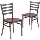 Flash Furniture HERCULES Series Clear Coated Ladder Back Metal Restaurant Chair - Mahogany Wood Seat - 2 Pack-Ladder Back Design