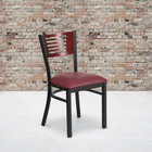 Flash Furniture HERCULES Series Black Slat Back Metal Restaurant Chair - Mahogany Wood Back & Burgundy Vinyl Seat - 2 Pack-Welded Joint Assembly