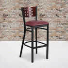 Flash Furniture HERCULES Series Black Cutout Back Metal Restaurant Barstool - Mahogany Wood Back - Burgundy Vinyl Seat-2.5" Thick Foam Padded Seat