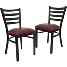 Flash Furniture HERCULES Series Black Ladder Back Metal Restaurant Chair - Burgundy Vinyl Seat - 2 Pack-Ladder Back Design