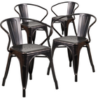 Flash Furniture Commercial Grade Black-Antique Gold Metal Indoor-Outdoor Chair with Arms-Stack Quantity: 8