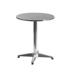 23.5'' Round Aluminum Indoor-Outdoor Table with 2 Black Rattan Chairs (TLH-ALUM-24RD-020BKCHR2-GG)-Metal