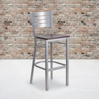Flash Furniture HERCULES Series Silver Slat Back Metal Restaurant Barstool - Mahogany Wood Seat-.625'' Thick Plywood Seat
