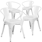 Flash Furniture Commercial Grade Metal Indoor-Outdoor Chair with Arms - White-Stack Quantity: 8