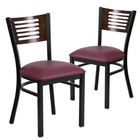 Flash Furniture HERCULES Series Black Slat Back Metal Restaurant Chair - Walnut Wood Back & Burgundy Vinyl Seat - 2 Pack-Walnut Wood Slat Back Design