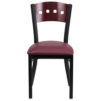 Flash Furniture HERCULES Series Black 4 Square Back Metal Restaurant Chair - Mahogany Wood Back & Burgundy Vinyl Seat - 2 Pack-Set of 2 Metal Dining Chairs