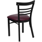 Flash Furniture HERCULES Series Black Three-Slat Ladder Back Metal Restaurant Chair - Burgundy Vinyl Seat - 2 Pack-2.5" Thick Foam Padded Seat