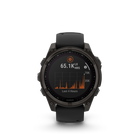 Garmin fēnix 8 - Solar Outdoor Recreation/Adventure Watches - 47 mm - Sapphire, Carbon Gray DLC Titanium with Black/Pebble Gray Silicone Band-Battery performance: up to 28 days of battery life in smartwatch mode with solar charging (assumes all-day wear with 3 hours per day outside in 50,000 lux conditions) and up to 92 hours in GPS mode with solar charging (assumes continuous use for entire period in 50,000 lux conditions) — all with an always-on display, so you’re ready to take on the toughest challenges