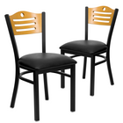 Flash Furniture HERCULES Series Black Slat Back Metal Restaurant Chair - Natural Wood Back, Black Vinyl Seat - 2 Pack-Natural Wood Slat Back Design