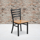 Flash Furniture HERCULES Series Black Ladder Back Metal Restaurant Chair - Natural Wood Seat - 2 Pack-Welded Joint Assembly