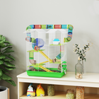 PawHut 18.5" Hamster Cage with Tube System & Exercise Wheel - Green-Small house on perch provides cozy resting spot