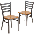 Flash Furniture HERCULES Series Clear Coated Ladder Back Metal Restaurant Chair - Natural Wood Seat - 2 Pack-Ladder Back Design