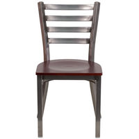 Flash Furniture HERCULES Series Clear Coated Ladder Back Metal Restaurant Chair - Mahogany Wood Seat - 2 Pack-Set of 2 Metal Dining Chairs