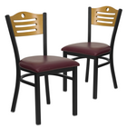 Flash Furniture HERCULES Series Black Slat Back Metal Restaurant Chair - Natural Wood Back & Burgundy Vinyl Seat - 2 Pack-Natural Wood Slat Back Design