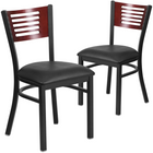 Flash Furniture HERCULES Series Black Slat Back Metal Restaurant Chair - Mahogany Wood Back, Black Vinyl Seat - 2 Pack-Mahogany Wood Slat Back Design