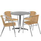 31.5'' Round Aluminum Indoor-Outdoor Table with 4 Beige Rattan Chairs (TLH-ALUM-32RD-020BGECHR4-GG)-Indoor Outdoor Sets
