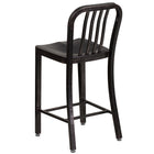 Flash Furniture 24" High Black-Antique Gold Metal Indoor-Outdoor Counter Height Stool with Vertical Slat Back-Black-Antique Gold Powder Coat Finish