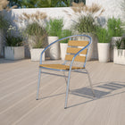 Flash Furniture Commercial Aluminum Indoor-Outdoor Restaurant Stack Chair with Triple Slat Faux Teak Back-Plastic Floor Glides