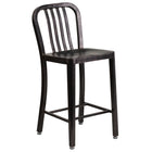 Flash Furniture 24" High Black-Antique Gold Metal Indoor-Outdoor Counter Height Stool with Vertical Slat Back-500 lb. Weight Capacity