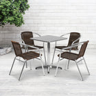 Flash Furniture 23.5'' Square Aluminum Indoor-Outdoor Table, 4 Rattan Chairs (TLH24SQ020CHR4)-Designed for commercial use