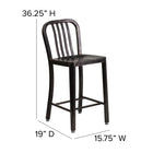 Flash Furniture 24" High Black-Antique Gold Metal Indoor-Outdoor Counter Height Stool with Vertical Slat Back-Designed for Indoor and Outdoor Use