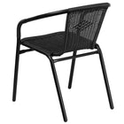 Flash Furniture 28" Round Glass Metal Table with Black Rattan Edging & 4 Black Rattan Stack Chairs-Designed for Indoor and Outdoor Use