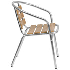 Flash Furniture Commercial Aluminum Indoor-Outdoor Restaurant Stack Chair with Triple Slat Faux Teak Back-Triple Slat Faux Teak Back