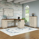 Bush Furniture Fairview 60W L Shaped Desk and Storage Cabinet with Drawer, Antique White/Tea Maple (FV009AW)-L Shaped Desk design saves space while still offering plenty of room to spread out