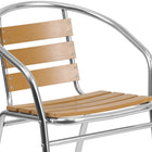 Flash Furniture Commercial Aluminum Indoor-Outdoor Restaurant Stack Chair with Triple Slat Faux Teak Back-Aluminum Frame