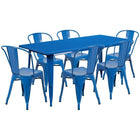 Flash Furniture 31.5'' x 63'' Rectangular Blue Metal Indoor-Outdoor Table Set with 6 Stack Chairs (ET-CT005-6-30-BL-GG)-Seats 6 people