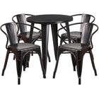24'' Round Black-Antique Gold Metal Indoor-Outdoor Table Set with 4 Arm Chairs (CH-51080TH-4-18ARM-BQ-GG)-Indoor Outdoor Sets