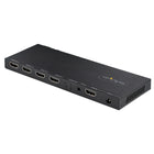 StarTech 4-Port HDMI Splitter - 4K 60Hz - 1 In 4 Out - Built-in Scaler - 3.5mm/Optical Audio-EDID management switch: The 4 way HDMI Splitter's EDID Auto setting uses a built-in scaler for outputting 2 different display resolutions. EDID Copy clones the EDID settings from output port 1 to another display at the same resolution (720p and up)