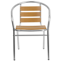 Flash Furniture Commercial Aluminum Indoor-Outdoor Restaurant Stack Chair with Triple Slat Faux Teak Back-Stackable Cafe Chair