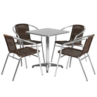 Flash Furniture 23.5'' Square Aluminum Indoor-Outdoor Table, 4 Rattan Chairs (TLH24SQ020CHR4)-Aluminum/aluminum, plastic, rattan, stainless steel