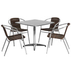 Flash Furniture 31.5'' Square Aluminum Indoor/Outdoor Table with 4 Rattan Chairs (TLH32SQ020CHR4)-Aluminum, plastic, rattan, stainless steel