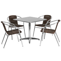 Flash Furniture 31.5'' Square Aluminum Indoor/Outdoor Table with 4 Rattan Chairs (TLH32SQ020CHR4)-Aluminum, plastic, rattan, stainless steel