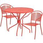 35.25'' Round Coral Indoor-Outdoor Steel Patio Table Set with 2 Round Back Chairs [CO-35RD-03CHR2-RED-GG]-Coral Powder Coat Finish