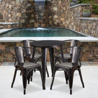 24'' Round Black-Antique Gold Metal Indoor-Outdoor Table Set with 4 Arm Chairs (CH-51080TH-4-18ARM-BQ-GG)-24"W x 24"D x 29"H
